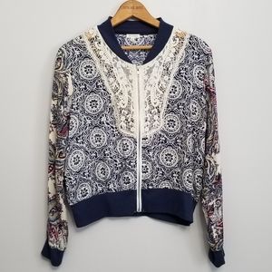 Encreme paisley & lace blue & cream boho jacket